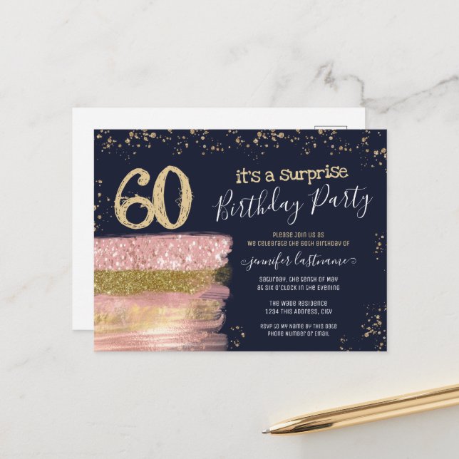 Carte Postale Surprise Anniversaire Parties scintillant gâteau I (Devant/Arrière en situation)