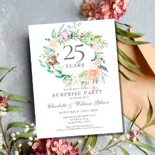 Carte Postale Surprise Party 25e Anniversaire Guirlande de Roses