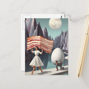 Carte Postale Surreal Breakfast Personnes Oeuf géant et bacon