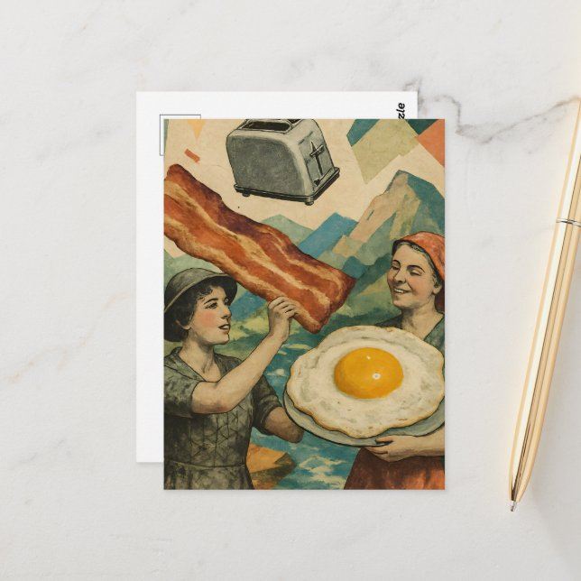 Carte Postale Surreal Breakfast Woman Bacon and Eggs Toaster (Devant/Arrière en situation)