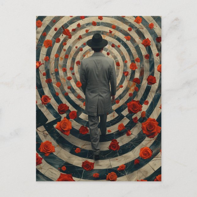 Carte Postale Surreal Business Man Red Roses Tunnel Collage (Devant)