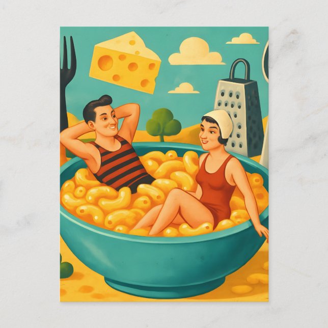 Carte Postale Surreal Couple nage dans un bol de nouilles au fro (Devant)