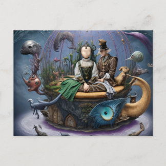 Carte Postale Surreal Faceless Girl sur un bateau magique