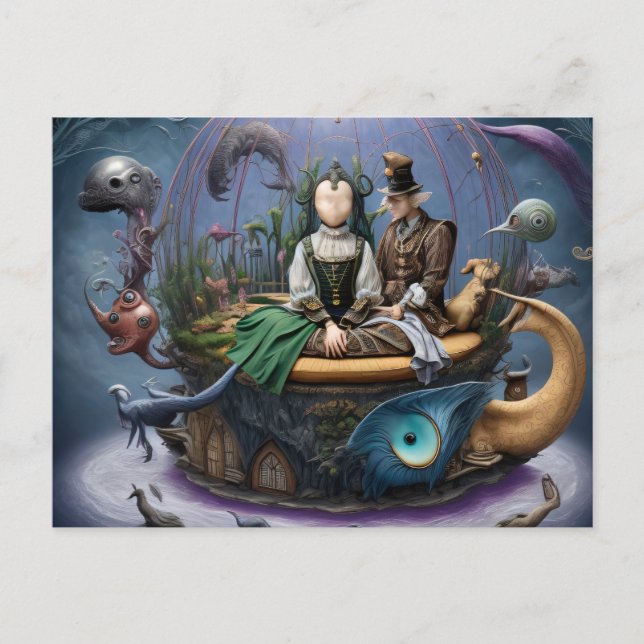 Carte Postale Surreal Faceless Girl sur un bateau magique (Devant)