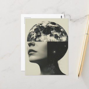 Carte Postale Surreal Moon Personne Collage Abstrait