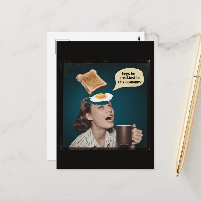 Carte Postale Surreal Woman, Oeufs pour le petit déjeuner Dans c (Devant/Arrière en situation)