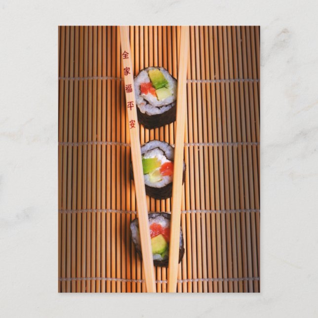 Carte Postale Sushi et baguettes en bois (Devant)