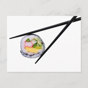 Carte Postale Sushi et baguettes noires  sushi, baguettes, riz