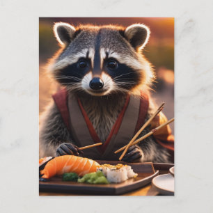 Carte Postale sushi raccoon