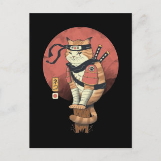 Carte Postale Sushi retro japonés vintage Samurai Neko Cat T-Sh