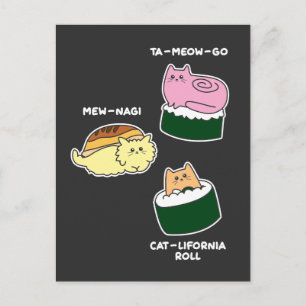 Carte Postale Sushi Roll Chat Animal Pun
