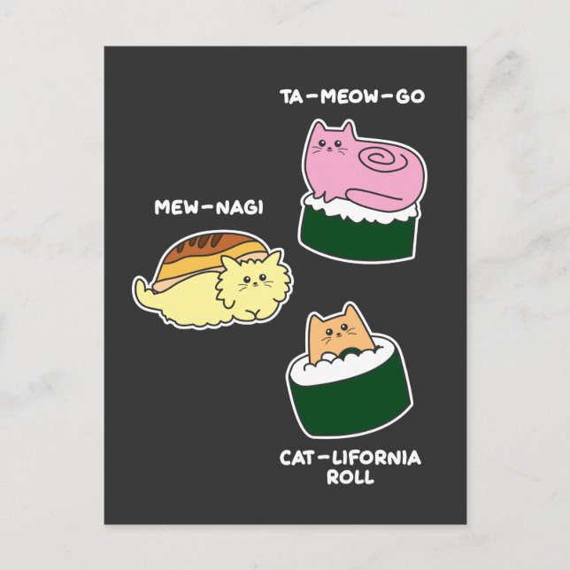Carte Postale Sushi Roll Chat Animal Pun (Devant)