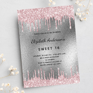 Carte Postale Sweet 16 anniversaire argent parties scintillant r