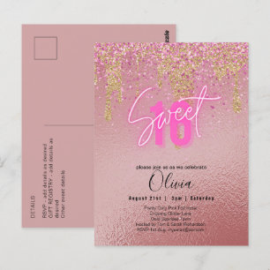 Carte Postale Sweet 16 Parties scintillant rose Foil Girly Moder