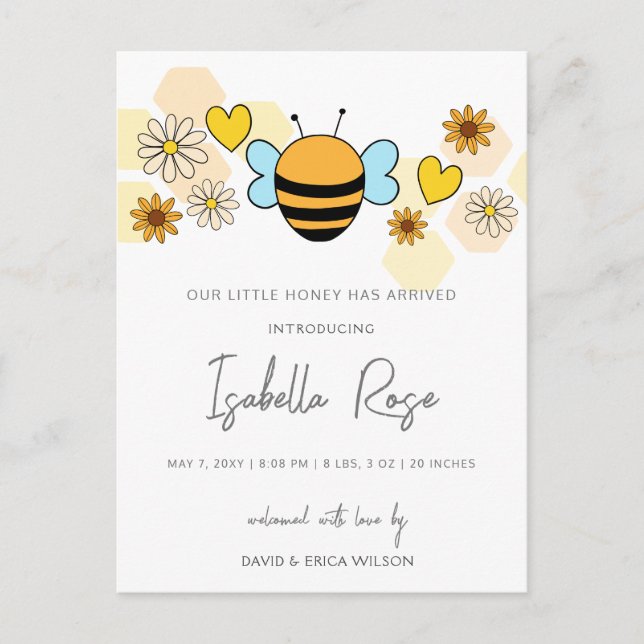 Carte Postale Sweet Honey mignonne Nouveau bébé Faire-part de na (Devant)
