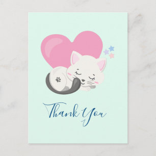 Carte Postale Sweet Kitty Chat Dormir avec un Merci de coeur