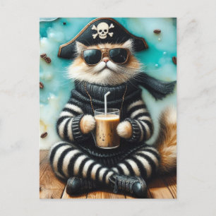 Carte Postale Sweet Kitty Pirate avec café