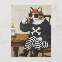 Sweet Kitty Pirate dans un café sucré noir flou