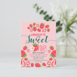 Carte Postale Sweet One Pink Strawberry 1er anniversaire Invitat