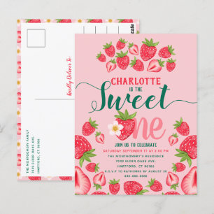 Carte Postale Sweet One Pink Strawberry Cute 1er Anniversaire