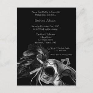 Carte Postale Sweet sixteen de balle en argent mascarade