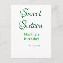 Sweet Sixteen green name date calligraphy boho ret