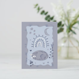 Carte Postale Sweet Sleeping Cat Folk Art - Artist Postcard