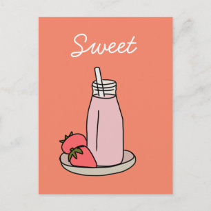 Carte Postale Sweet strawberry milkshake rose cute