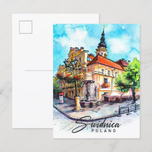 Carte Postale Swidnica Pologne Aquarelle Peinture Voyage