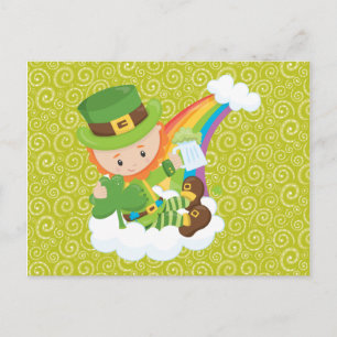 Carte Postale Swirls Leprechaun et Rainbow Postcard