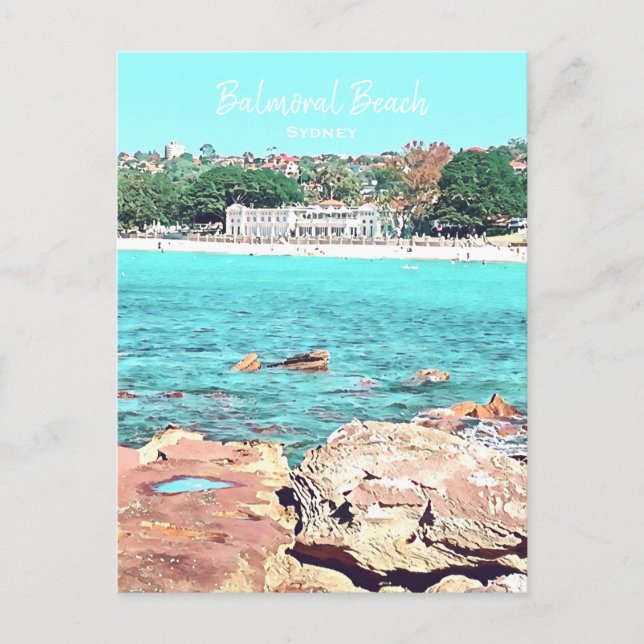 Carte Postale Sydney Balmoral Beach rétro Bathons Pavillon (Devant)