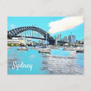 Carte Postale Sydney Harbour Bridge bleu ciel avec yachts