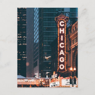 Carte Postale SYMBOLE Chicago Illinois Neon Nuit