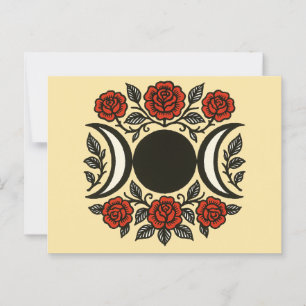 Carte Postale Symbole de déesse de la lune triple rouge Roses en