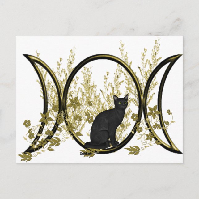 Carte Postale Symbole de la lune triple chat noire (Devant)