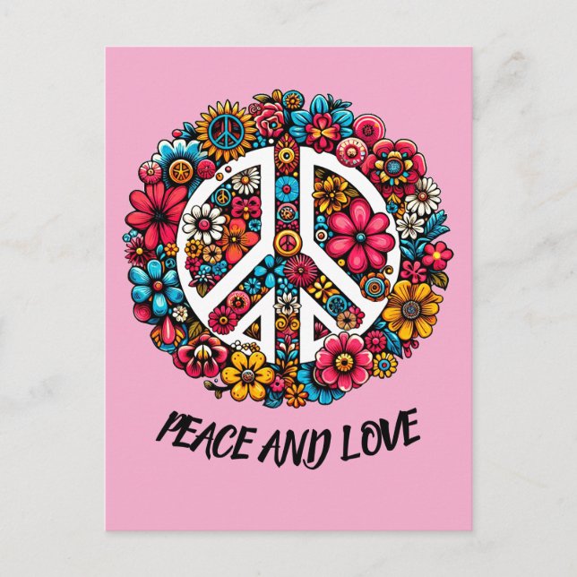 Carte Postale symbole de paix floral couleur illustration art (Devant)