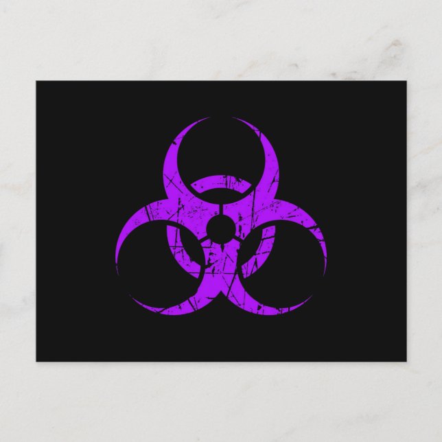 Carte Postale Symbole de risque biologique pourpre rayé sur noir (Devant)