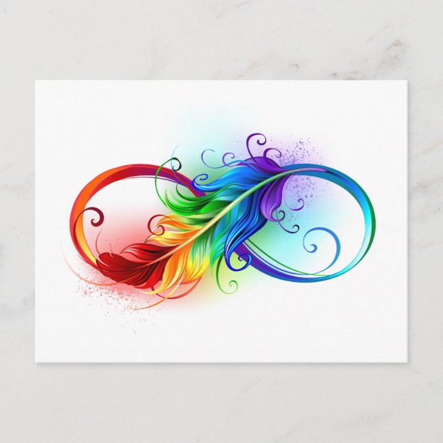 Carte Postale Symbole d'infini avec plume arc-en-ciel (Devant)