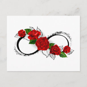Carte Postale Symbole d'infini avec roses rouges