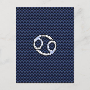 Carte Postale Symbole du cancer Zodiac Marine Blue Carbon Fiber 