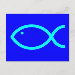 Carte Postale Symbole du poisson chrétien - LOUD ! Bleu et Aqua