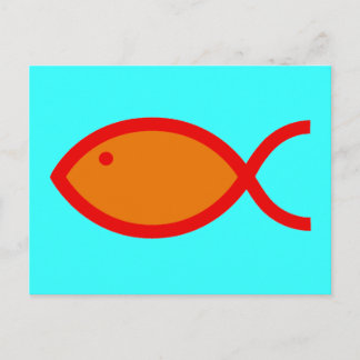 Carte Postale Symbole du poisson chrétien - LOUD ! orange et rou