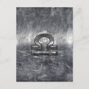 Carte Postale Symbole du zodiaque Balance en acier grunge argent