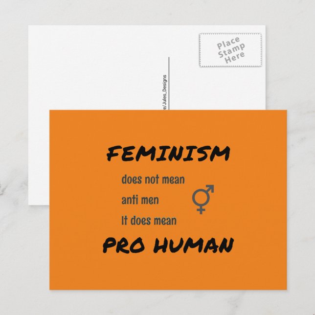 Carte Postale Symbole et slogan féministe orange (Devant / Derrière)