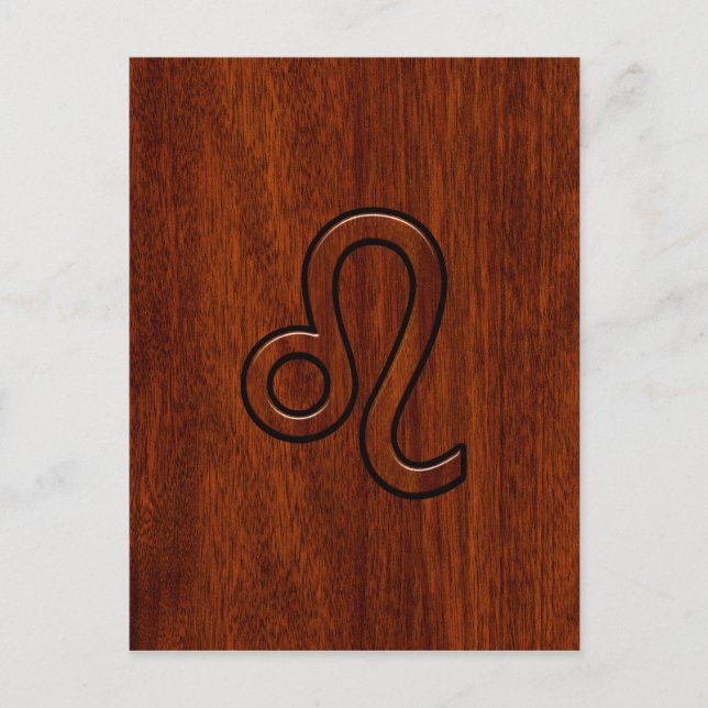 Carte Postale Symbole Leo Zodiac en bois de mahogany (Devant)