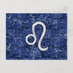 Carte Postale Symbole Leo Zodiac sur la Camo numérique bleu mari
