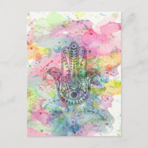Carte Postale Symbole main HAMSA Aquarelle colorée
