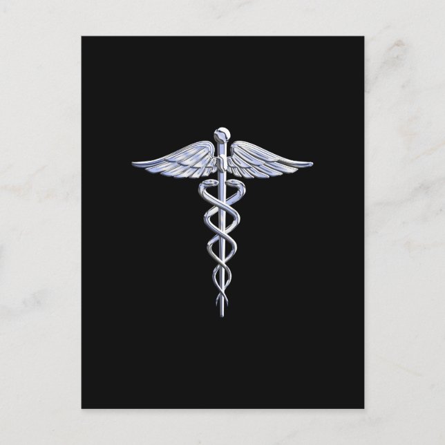 Carte Postale Symbole Médicale de Caduceus en argent sur la déco (Devant)