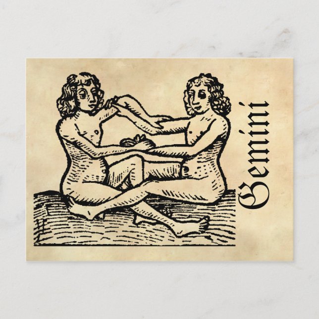 Carte Postale Symbole médiéval de la Renaissance Zodiaque Gemini (Devant)