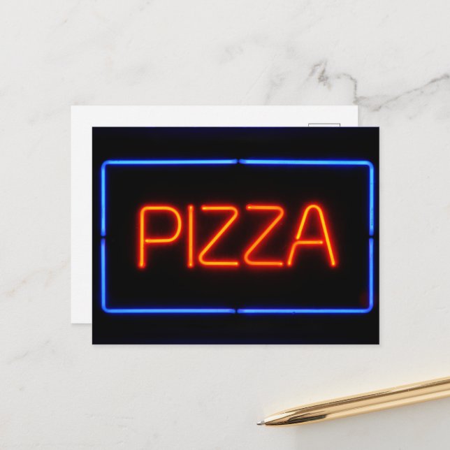 CARTE POSTALE SYMBOLE NEON PIZZA (Devant/Arrière en situation)